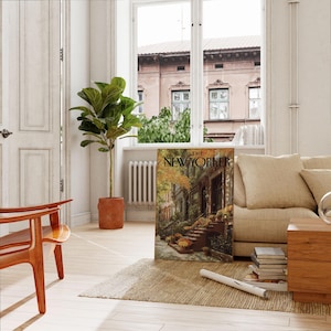 The New Yorker Poster - Autumn Brownstone Architecture Print, Fall Foliage New York City Street Scene Wall Art image 2