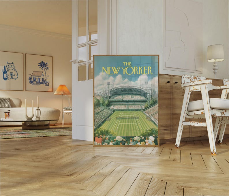 The New Yorker Poster - Vintage Tennis Stadium Magazine Cover Art Print for Living Room image 5
