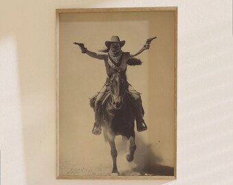 Western Cowboy Poster - Classic Outlaw on Horseback with Revolvers Wall Art Print