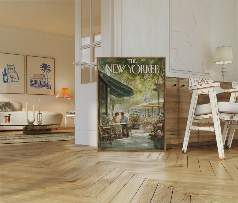 The New Yorker Poster - Vintage Café Scene with Couple, Classic Magazine Cover Art Print image 7