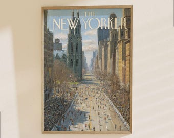 The New Yorker poster - New York City Street Scene Illustration, Urban Manhattan Architecture Print, NYC Skyline Wall Art