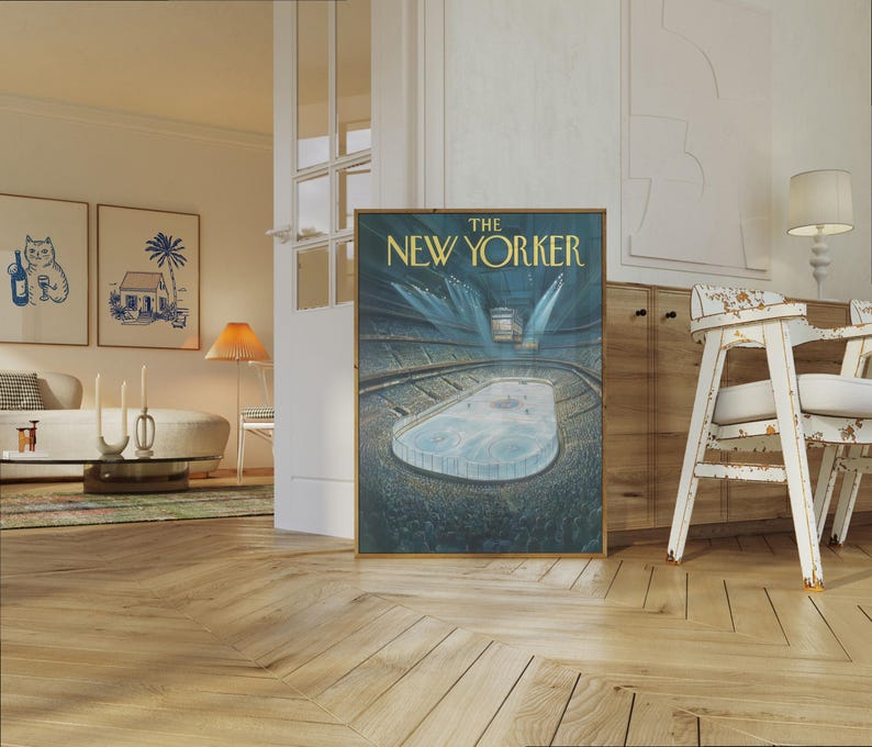 Póster del estadio de hockey de The New Yorker: lámina con la icónica portada de la revista, decoración de pared para recintos deportivos. imagen 7
