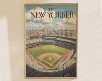 The New Yorker Baseball Stadium Poster - Vintage NYC Sports Art Print, Iconic Magazine Cover Illustration