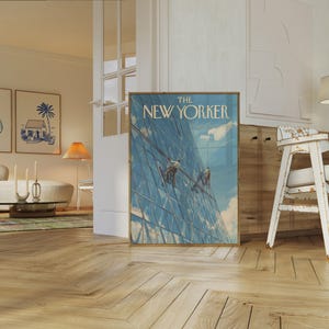 The New Yorker Poster - Vintage Building Climbers Art Print, Retro Magazine Cover Wall Decor for Office image 5