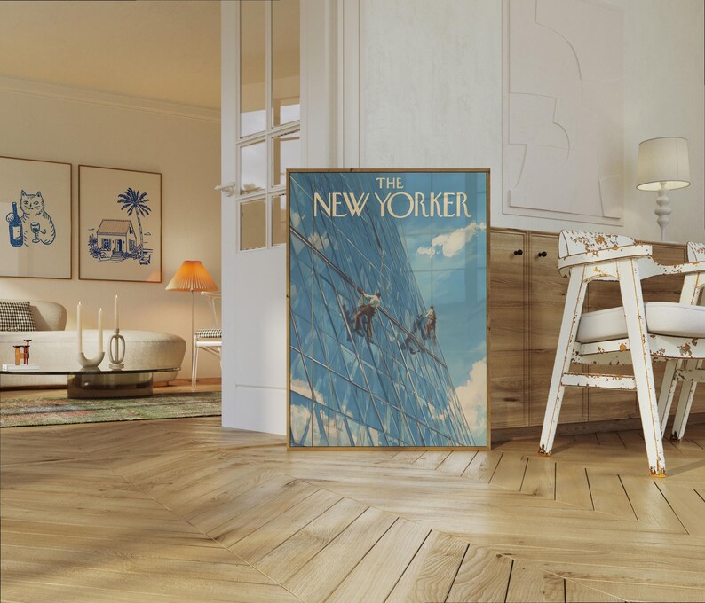The New Yorker Poster - Vintage Building Climbers Art Print, Retro Magazine Cover Wall Decor for Office image 5