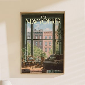 The New Yorker Poster - Iconic NYC Apartment Window View with Manhattan Skyline Art Print image 1