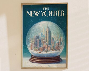 New Yorker Magazine Poster - NYC Snowglobe Wall Art, Iconic Winter New York City Skyline Print