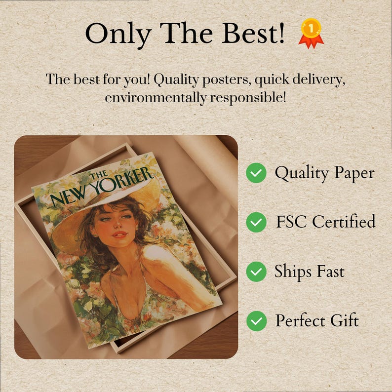 The New Yorker Magazine Cover Poster - Vintage Fashion Portrait with Floral Garden Art Print image 3