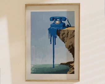 Melting Telephone Poster - Surreal Salvador Dali Inspired Art Print, Abstract Vintage Phone Wall Decor