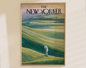 The New Yorker Golf Poster - Vintage Magazine Cover Art Print, Landscape Sports Decor