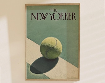 The New Yorker Tennis Ball Poster - Vintage Magazine Cover Art Print - Minimalist Sports Illustration