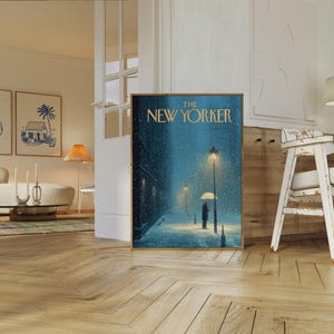 The New Yorker Poster - Snowy Winter Street Scene with Umbrella and Street Lamps Wall Art 画像 6