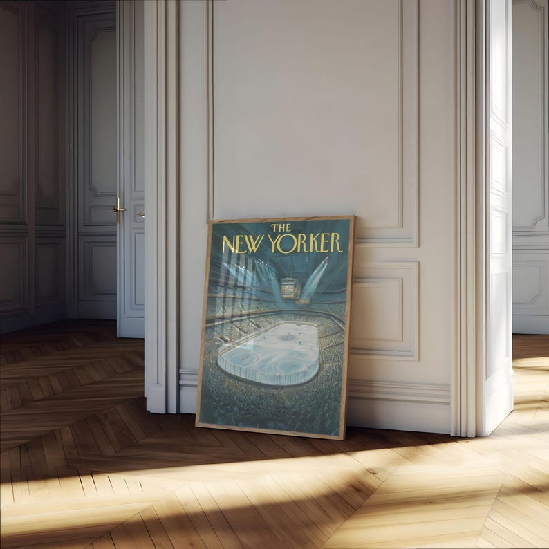 Póster del estadio de hockey de The New Yorker: lámina con la icónica portada de la revista, decoración de pared para recintos deportivos. imagen 4