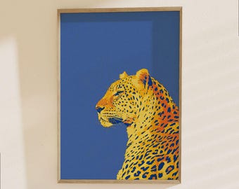Bold Leopard Portrait Poster - Modern Animal Art Print, Yellow Orange Wildlife Pop Art Design, Contemporary Home Decor