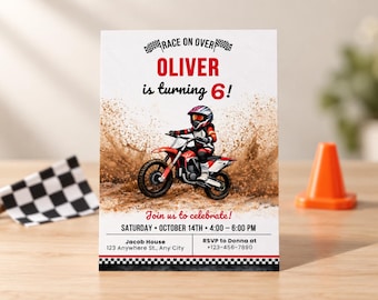 Dirt Bike Birthday Invitation, Motocross Party Invite Boy, Editable Digital Download, Printable Racing Birthday Template, Instant Access