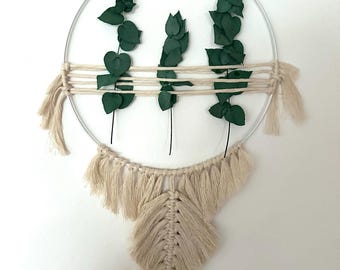 Corona de macramé con eucalipto preservado - Decoración bohemia para pared - Decoración minimalista - Regalo de inauguración de la casa
