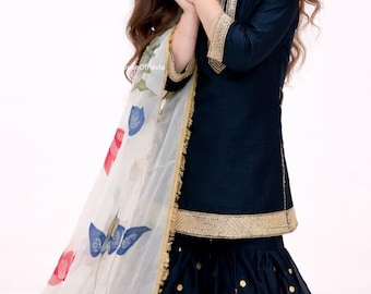 Girls Party wear Salwar Kameez, Heavy Embroidery Sequence Work Kurta Sharara set, Christmas Gift, Girls Salwar Kameez
