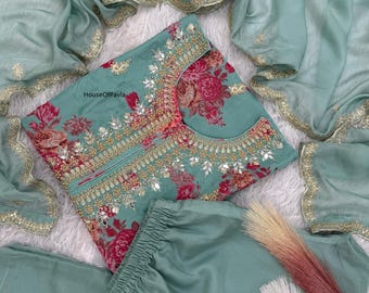 Kundan Organza Salwar Kameez, Dori-Sequence Embroidery, Pakistani Suit, Eid Wear Kurta Pant Set,