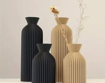 2Pcs Elegant Black 3D Printed Vase | Boho Chic Decorative Centerpiece | Modern Minimalist Home Decor | Living Room Table Vase | Unique Art