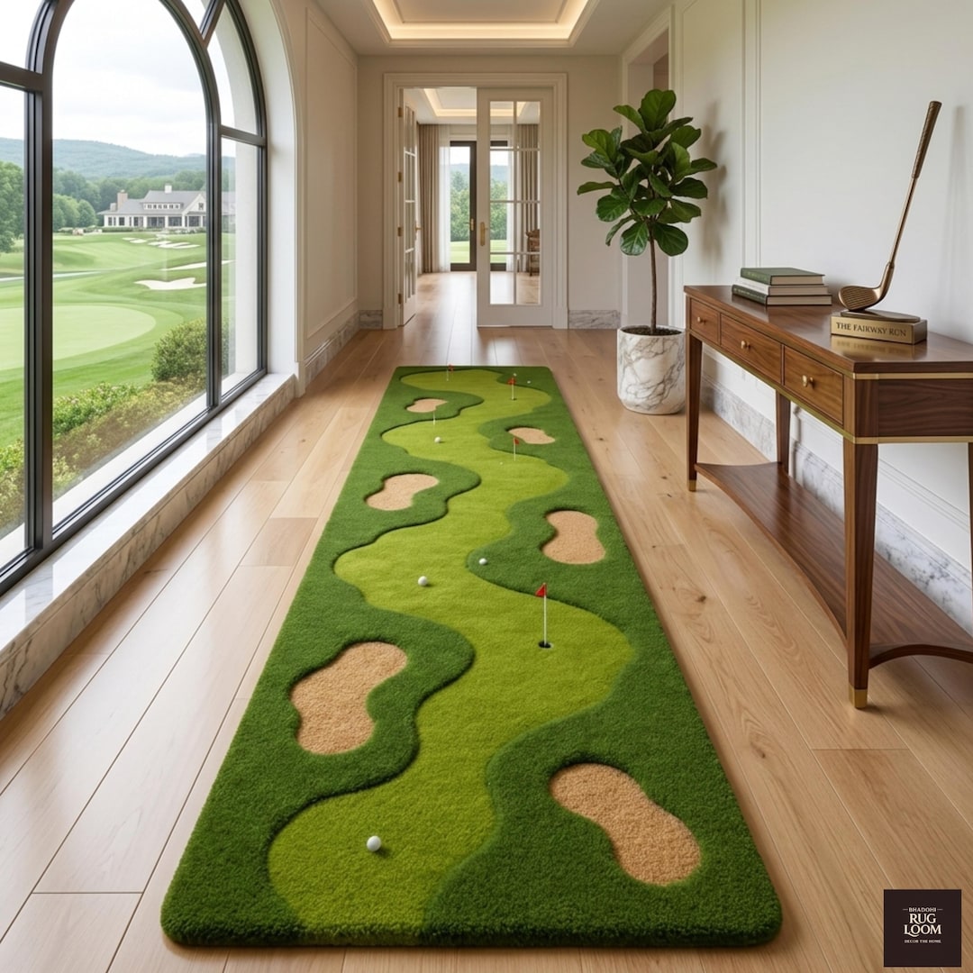 Golf Ramp Rug Handmade Tufted Wool Golf Course Runner Rug, Putting Green Hallway ...