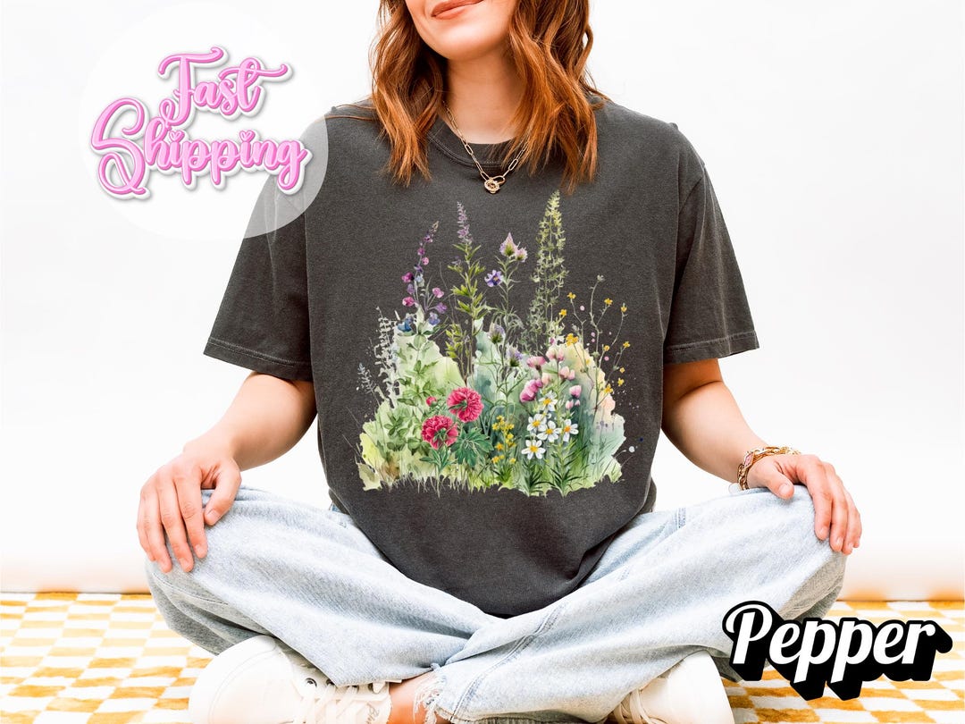 Wildflower Shirt - Pressed Flower Graphic Tee, Boho Botanical T-shirt ...