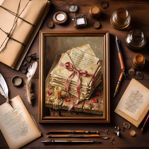 dark academia artvintage love letterscoquette room decormoody oil paintingromantic wall artantique poster printgothic romance decorgift for book loverscottagecore printliterary wall decorpink bow wall artvintage printablebedroom wall art