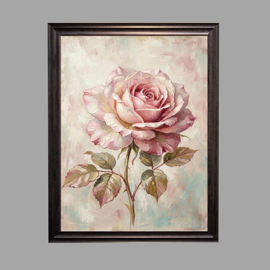 Vintage Pink Rose Oil Painting Printable Romantic Floral Cottagecore ...