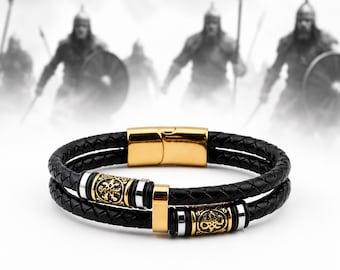 Viking Rune Bracelet, Norse Leather Wristband for Men, Nordic Jewelry Gift