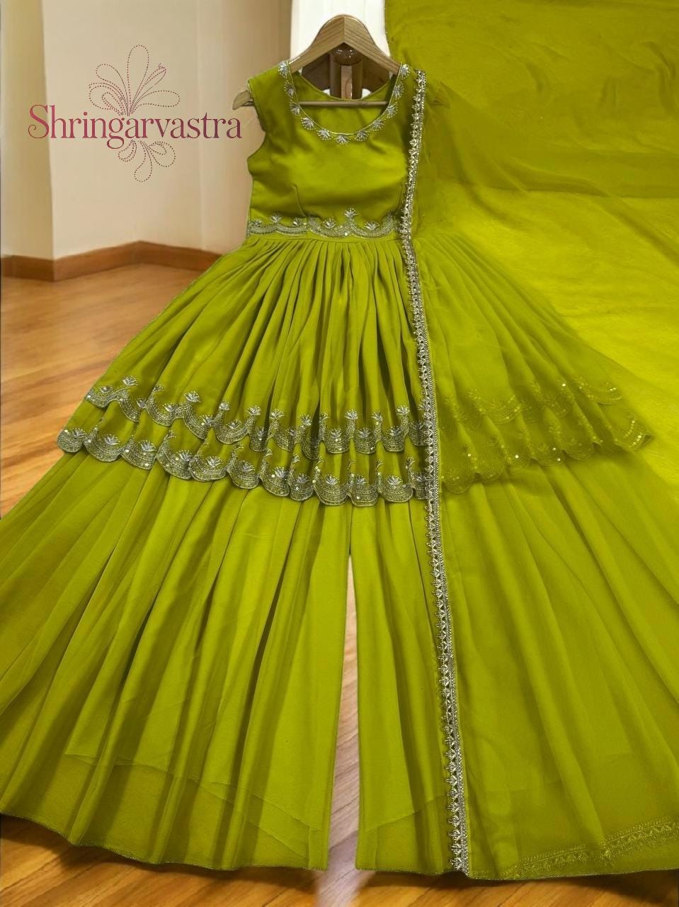 green and white palm leaf dress Pakistani Yellow Kameez with Orange Lehenga Mehndi Dress – Nameera by Farooq