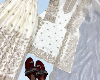 Designer Pakistani  White Color Salwar Kameez with Dupatta for Women, Wedding Sharara,Pakistani Sharara Suits, Top-Palazzo, Indian Ethnic