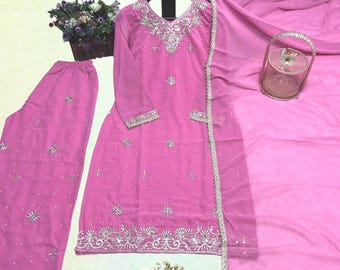 Designer Women's Baby Pink  Wedding Salwar Kameez with Dupatta for Women, Sharara Suit, Top-Palazzo,Pakistani Suit, Indian Ethnic Suit