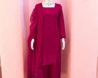 Traje Salwar Kameez rosa premium hecho a mano bordado de diseñador para mujer, atuendo de ropa tradicional, traje para mujer, ropa de fiesta lista para usar.
