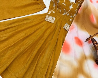 Latest Designer Yellow Anarkali Gown Dupatta 3PC Set | Wedding Partywear | Pakistani Style Long Kurti | Indian Wedding Dress