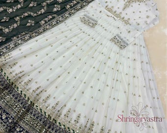 Último y elegante vestido Anarkali blanco para mujer con bordado, vestido indio Anarkali, conjunto de vestido largo Anarkali de fiesta de diseñador, blanco An