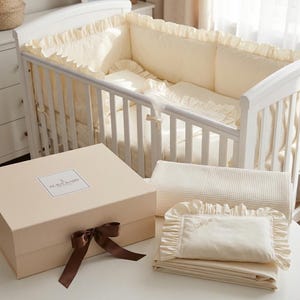 Baby Crib Bedding Set Personalized | OEKO TEX Waffle Cotton Blanket | Custom Name Embroidery Newborn Gift Pillowcase Sheet