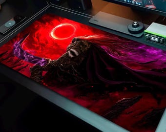 Soulsborne Inspired Gaming Mouse Pad, Epic Warrior, Extended Desk Mat, Non-Slip Base, Stitched Edges.