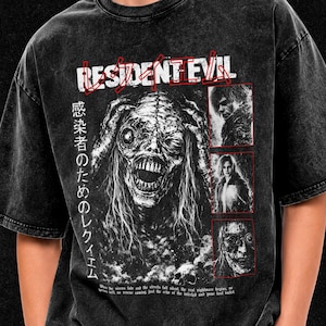 Camiseta extragrande estilo Requiem inspirada en el terror de supervivencia y el desteñido ácido, estilo streetwear, camiseta de algodón grueso con lavado vintage.