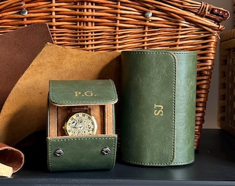 Personalized Leather Watch Box, Custom Watch Case for Him, Travel Watch Case, Groomsmen Gift,Anniversary Gift for Husband, Monogrammed gift
