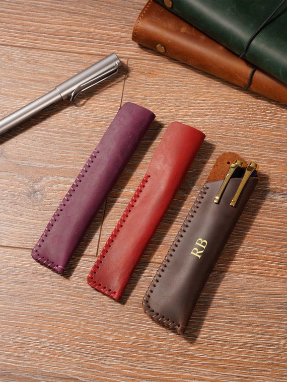 Personalized Handmade Leather Pen Holder, Leather Pencil Sleeve Holder, Custom Pencil Case Holder, Pen Organizer Storage Holder,Gift for her