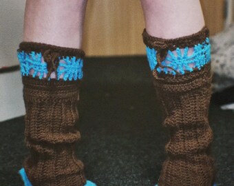 Hand Made Crochet Leg Warmers Vintage Style - Customisable colours and draw string