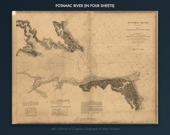 Potomac-Flusskarte von 1862 – Historische Wandkarte des Potomac – Antike Seekarte (digitaler Download)
