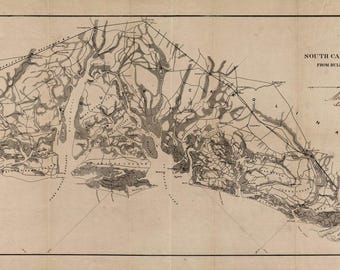 May include: A vintage black and white nautical map titled Sketch of Seacoast of South Carolina and Georgia from Bull's Bay to Ossabaw Sound, dated Dec 6, 1864. The map features detailed coastlines, waterways, and islands with printed text labels.