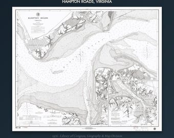 Hampton Roads-Karte von 1976 – Historische Karte von Hampton Roads, Virginia – Klassische Seekarten-Grafik