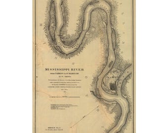 Mississippi-Flusskarte als Kunstdruck | Karte des Mississippi | Seekarten-Wandbild | Mattes Poster