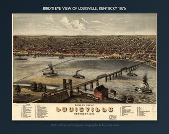 Louisville-Stadtplan als Kunstdruck | Historische Karte von Louisville (1876) | Wandbild aus Kentucky | Antiker Stadtplan aus der Vogelperspektive (digitaler Download)