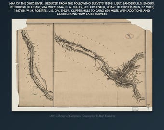 Ohio-Flusskarte (Druck) | Historische Ohio-Flusskarte von 1837 | Wandbild aus Ohio | Antike Seekarte (digitaler Download)