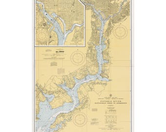 Potomac-Flusskarte (Kunstdruck) | Historische Potomac-Flusskarte von 1968 | Wandbild für Washington D.C. | Mattes Poster mit alter Seekarte
