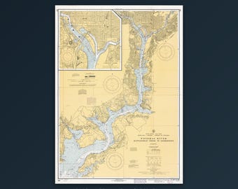 Potomac-Flusskarte von 1968 – Historische Karte des Potomac River in Washington D.C. – Wandbild – Alte Seekarte