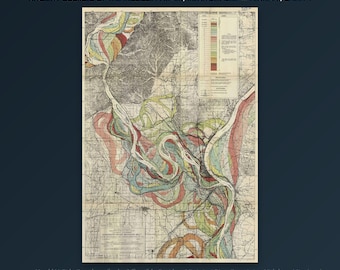 Seekarte des Mississippi-Mäandergürtels (Druck) | Karte des Mississippi-Mäandergürtels | Seekarte für die Wand | Digitaler Download