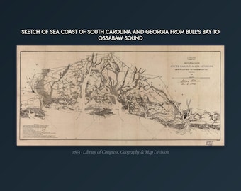 Seekartendruck der Küste von South Carolina und Georgia aus dem Jahr 1863 – Vintage-Seekartendruck
